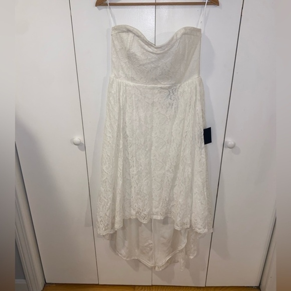 NWT Lulus Exquisite Aura White Lace Strapless Bustier Midi Dress